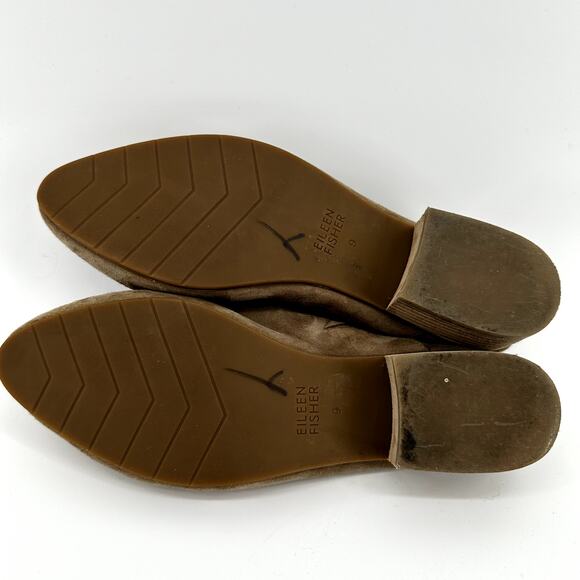 Eileen Fisher Suede Pointed Toe Mule Slip On Open Back Block Heel Tan 9 - Picture 7 of 7